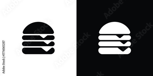 Minimalist Hamburger Icon on Black and White Split Background, Rounded Silhouette Style