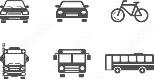 Transport & Mobility Icon Set – Car, Bus, Bicycle for Navigation & Travel Apps