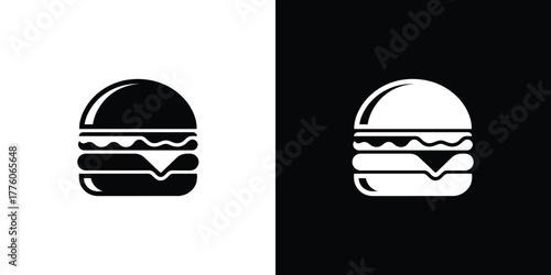 Monochrome Burger Icon Black Hamburger Silhouette on White and White Burger on Black