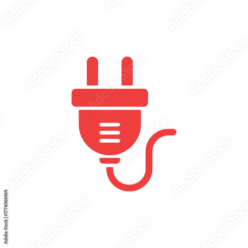 Red Electrical Plug Icon Illustration for Power Cord Connection Design