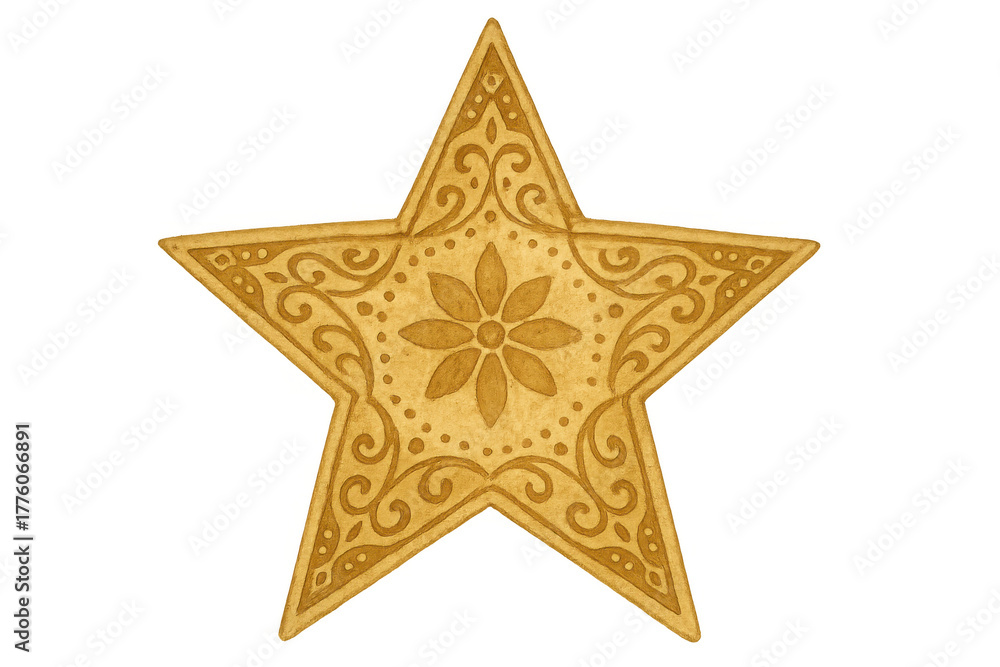 Obraz premium Golden star decoration with ornate pattern, festive season ornament, elegant christmas holiday design on transparent background