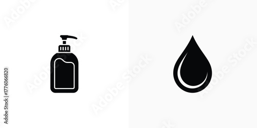 Sanitizer Bottle with Dispenser and Liquid Drop Silhouette on Transparent Background