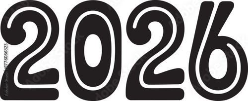 Bold retro number 2026 bold graphic font with double outline and textured fill modern design vector