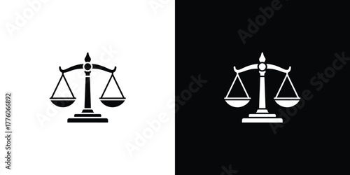 Scales of Justice Symbol on White and Black Background. Law Silhouette Icon