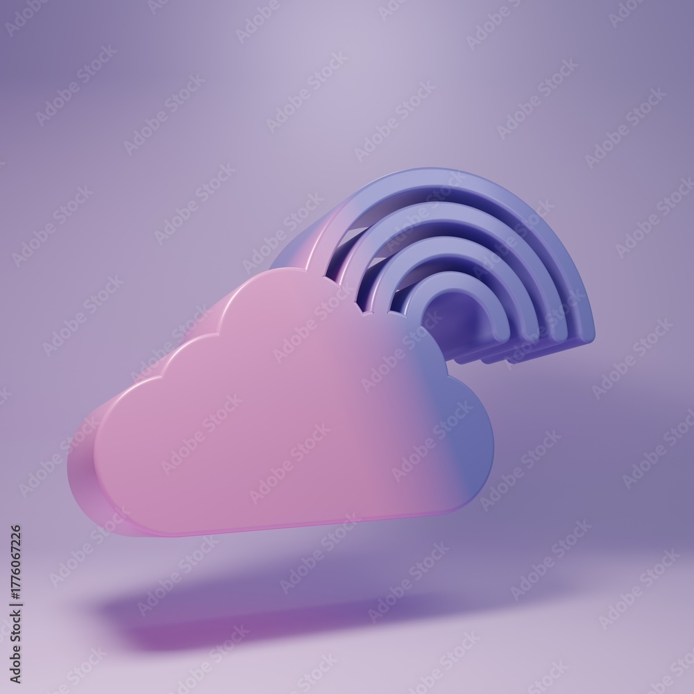 Fototapeta premium Purple Rainbow with clouds icon isolated on purple background. Minimalism concept. 3D render illustration