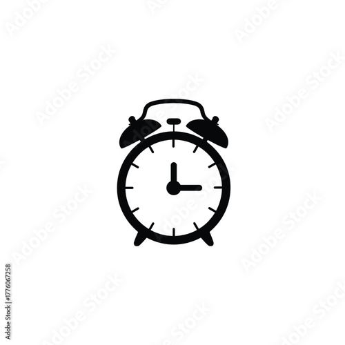 Simple Black and White Alarm Clock Illustration Telling the Time at Quarter Past Two