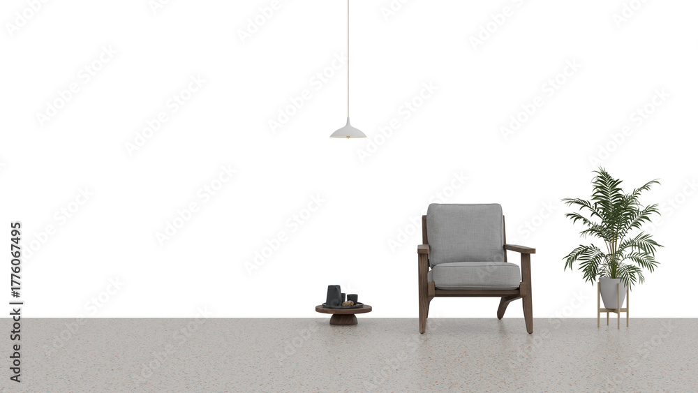 Fototapeta premium 3D Render a chair and a plant in a room