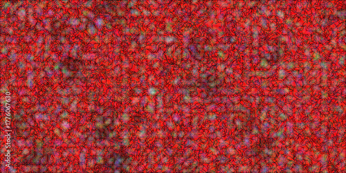 An abstract background of red knitted wool texture with colorful autumn leaves and a subtle floral pattern