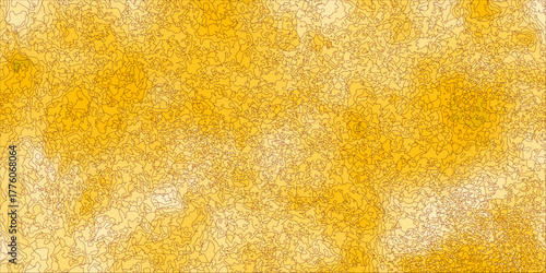Yellow textured fabric with a golden leather pattern and macro close-up bubbles of beer foam against a liquid drop on a glass surface