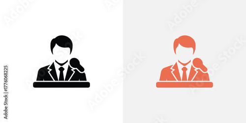 Speaker Icon Design Black Coral Conference Presentation with Microphone Images Set