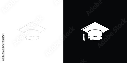 Split Black White Graduation Cap on Contrasting Backgrounds