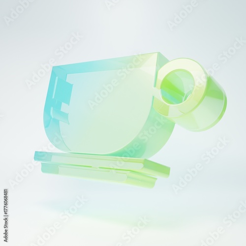 Frosted glass Coffee cup icon isolated on white background. Tea cup. Hot drink coffee. Minimalism concept. 3D render illustration