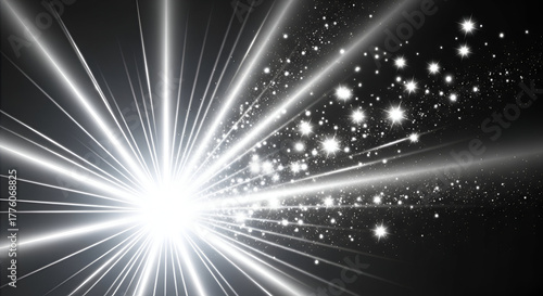 Spectacular light burst on black background creates dynamic visual effects