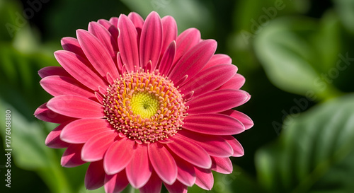 Vibrant Pink Gerbera Daisy Blossom with Yellow Center in Natural Light