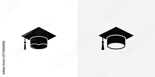 Two Black Graduation Cap Icons Representing Academic Achievement and Educational Success, Art