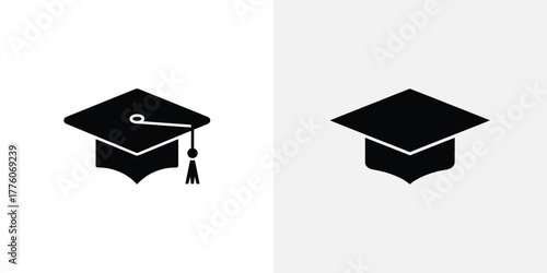 Two Graduation Caps in Black One with Tassel, Symbolizing Academic Achievement and Success