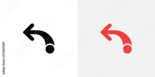 Black and Red Curved Arrow Ending in a Circle on a White Background