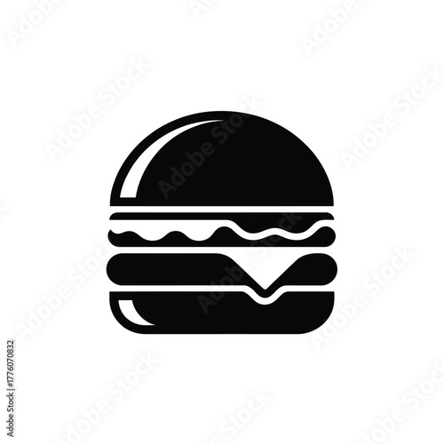 Black and White Burger Icon with Melted Cheese Illustration Design