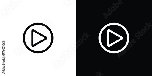 Black and White Featuring a Play Icon with Inverted Colors on Each Side