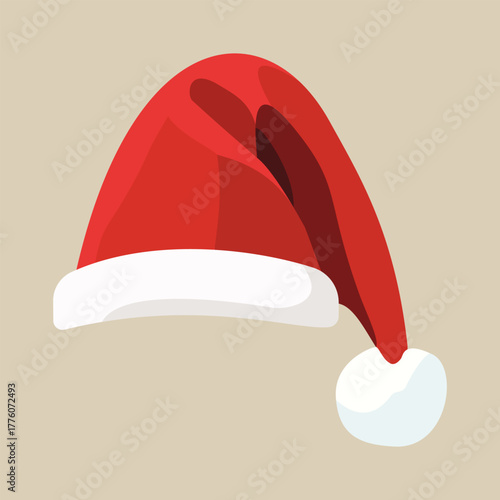 Red holiday cap with a fluffy white pom-pom