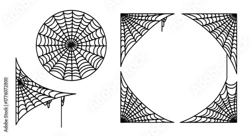 Various spiderweb shapes are displayed, including a circle, a corner, and a square frame, all in a.