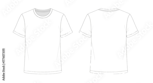 A blank white t shirt is shown in front and back views, ready for customization or apparel.