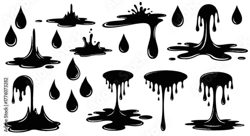 Collection of black ink drops and splashes, isolated elements for your creative projects and.