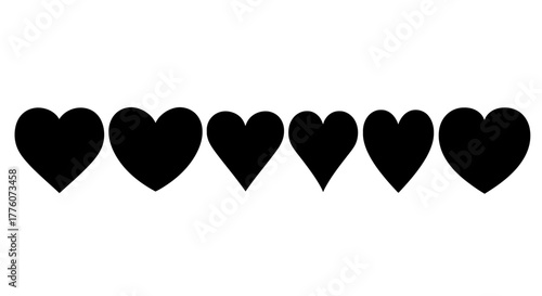 A row of black heart shapes are displayed against a white backdrop, symbolizing love and affection.