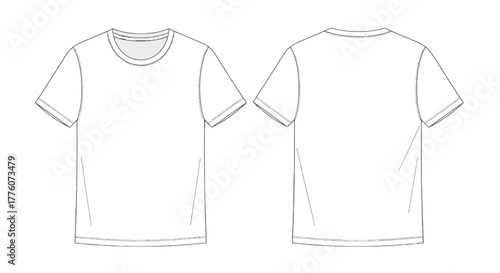 Front and back view of a plain white t shirt with short sleeves on a.