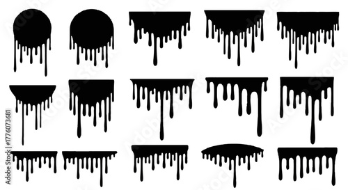 Collection of black dripping shapes, perfect for adding a unique touch to projects.