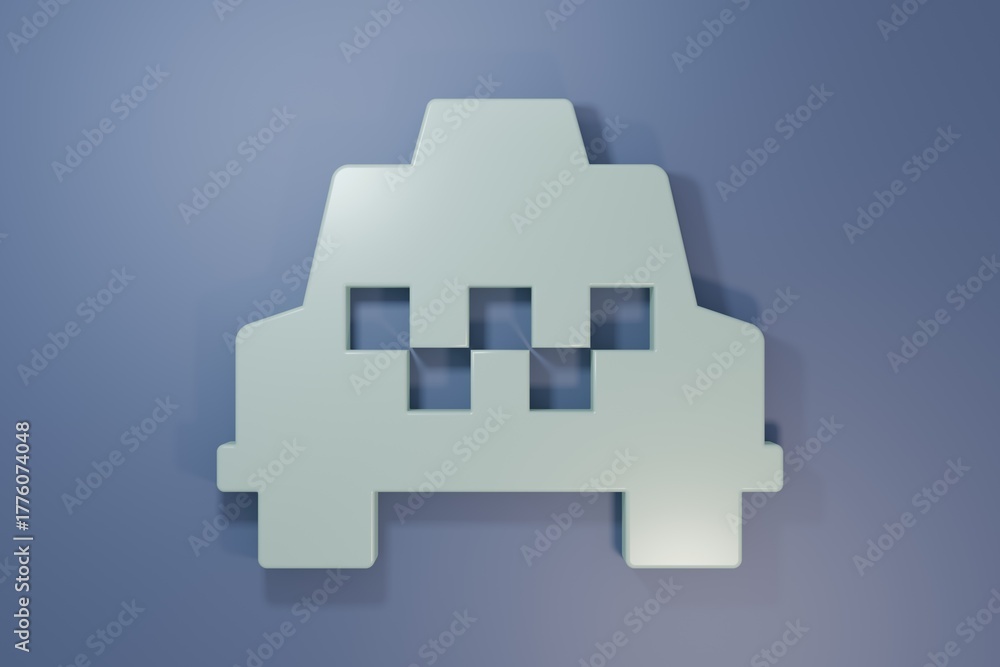 Obraz premium Grey Taxi car icon isolated on purple-blue background. Minimalism concept. 3D render illustration