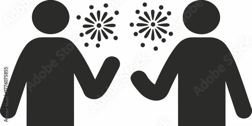 Celebrate Success Together: Two Figures Sharing Sparkles of Inspiration and Achievement, Ideal for Teamwork and Collaboration Concepts, Originally Vector Graphics