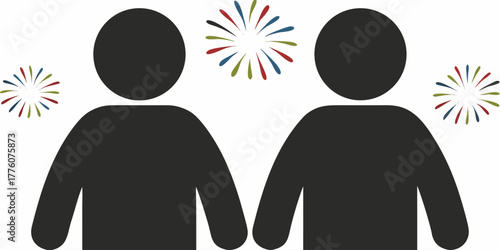 Celebrating togetherness with joy and unity, two individuals connected by festive fireworks, perfect for community events, celebrations, and partnerships