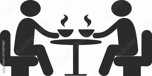 Enjoying a cup of coffee together, stick figures meeting at the table, coffee break, friends having a chat, coffee time, meeting, leisure time vector