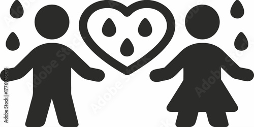 Rainy day romance: A couple finds love despite the storm, perfect for expressing overcoming obstacles with love and connection, originally a scalable graphic