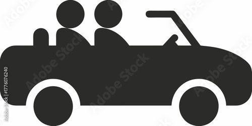 Hit the Road: Convertible Car with Two People Enjoying a Scenic Drive, Represents Freedom, Travel, and Adventure in a Modern, Scalable Vector Graphic Style