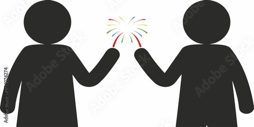 Celebrating success! Two figures joyfully toasting with festive sparklers, perfect for teamwork, achievement, and special occasions, originally a scalable graphic