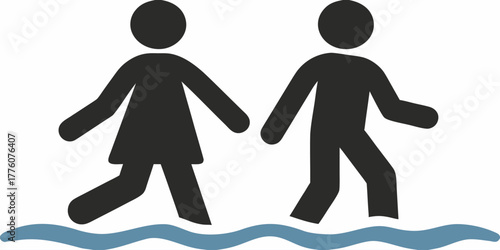 Enjoying a summer stroll through shallow water, stick figures depict a couple enjoying simple pleasures, perfect for travel, recreation, and carefree living concepts