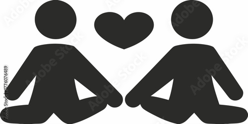 Harmony and love concept showing two figures meditating together with a heart symbol expressing unity and peace, original scalable vector graphic