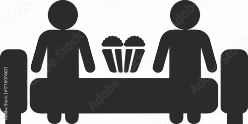 Cozy night in with popcorn and a movie, perfect for illustrating family time, relaxation, or home entertainment concepts, easily scalable for any design