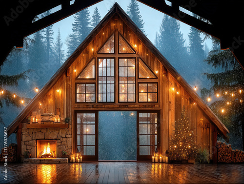 fireplace window with snow ...