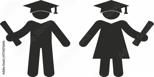Celebrate graduation achievements with this inclusive icon set showcasing a male and female graduate, perfect for educational materials and graduation announcements