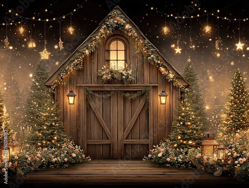 rustic Christmas barn backg...
