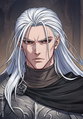  Anime-style illustration of a white-haired male character, The Witcher 3.