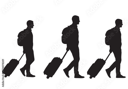Travelers with luggage silhouette