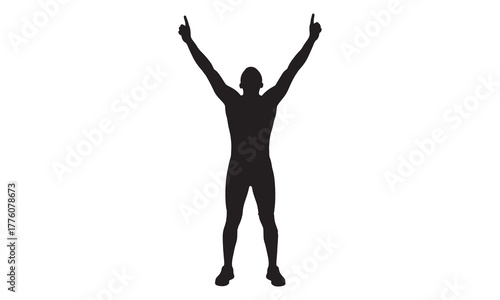 Man with arms raised in victory silhouette