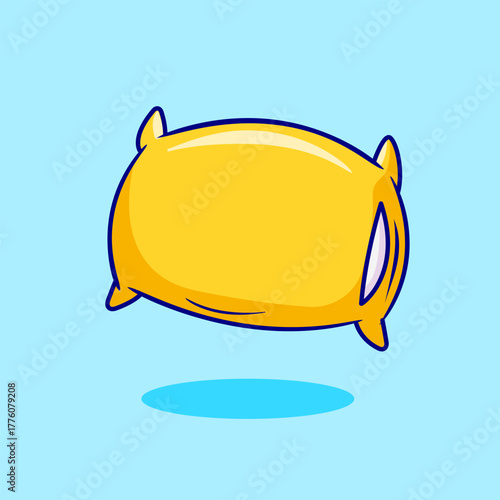 Cozy Yellow Pillow Floating on a Blue Background Vector Illustration Cartoon Design