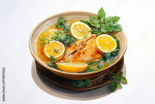 chicken soup with vegetables in bowl for healthy homemade food concept