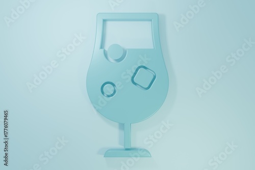 Blue Cocktail and alcohol drink icon isolated on blue background. Minimalism concept. 3D render illustration