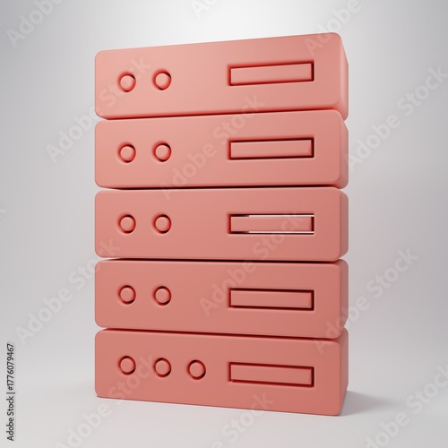 Pink Server, Data, Web Hosting icon isolated on pink background. Minimalism concept. 3D render illustration